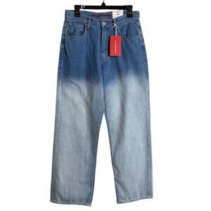 NWT Boho Retro style Lucky Brand High Rise Wide Leg Ombre Jeans Dip Dye Size 28